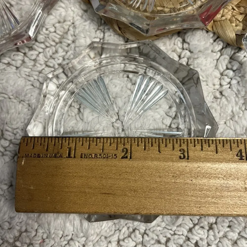 Vintage Set of 6 Glass Coasters Reins France Sunburst Decagon Pattern Art Deco